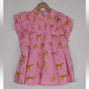 J Marie Cleo Top Pink Ruffle Sleeve Cheetah Leopard Print Size L Womens